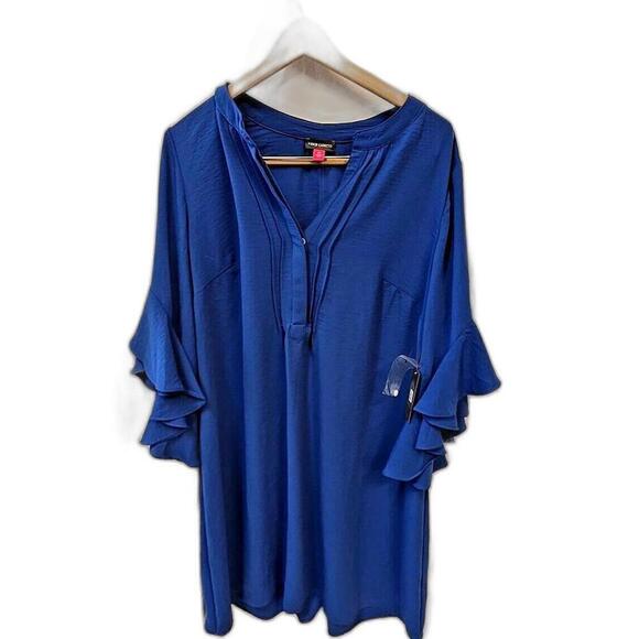 Vince Camuto Womens 480 Deep Azure‎ Spring Injections Dress Plus 1X - Picture 1 of 11